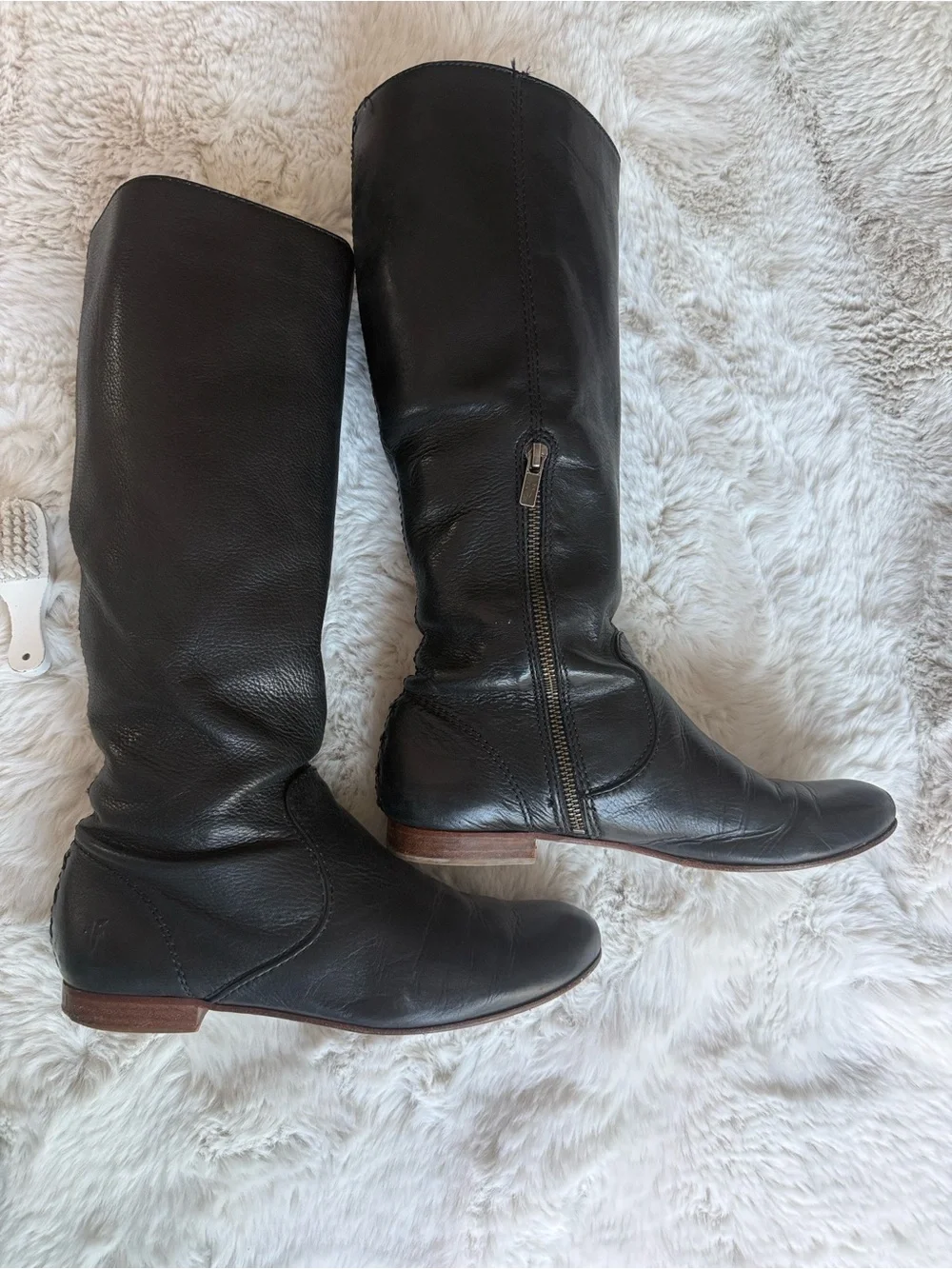 Frye Black Leather Over-the-Knee Zip Boots